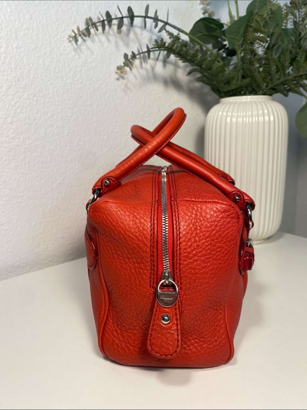 Salvatore Ferragamo Pebble Leather Mini Red Bag - Picture 8 of 16